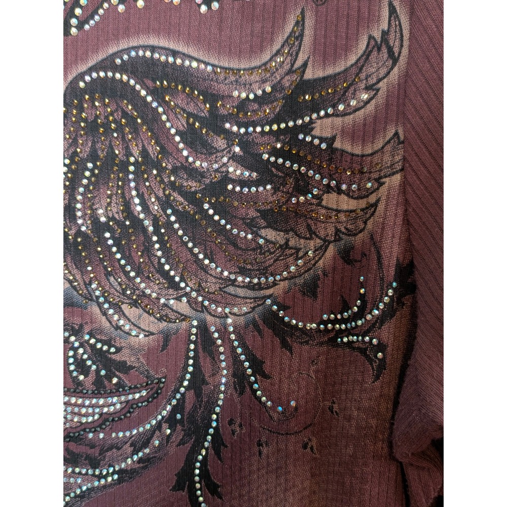 Harley-Davidson Womens Burgundy Rhinestone Winged Skull Lace Up Back L/S Shirt - Picture 3 of 15